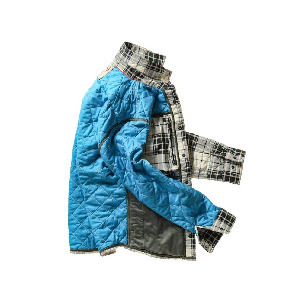 NEW RELWEN quilted flannel shirt jacket in cream/forest tartan - Picture 3 of 5
